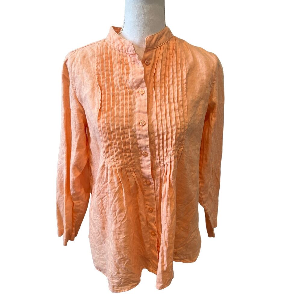 Chadwicks Linen Button Front Pintuck Fit & Flare Top Peach 12